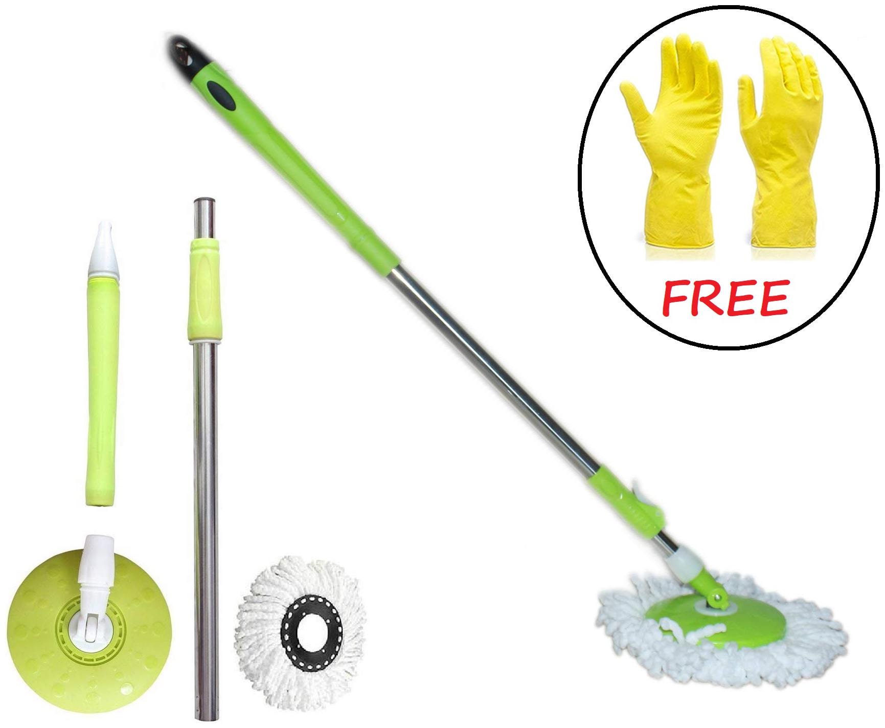

Marketwala Stainless Steel Mop Rod Stick Mops for Floor Cleaning 360 Degree Rotating Spin Mop Handle Mop Stick Rod with Refill Set (Free Gloves)
