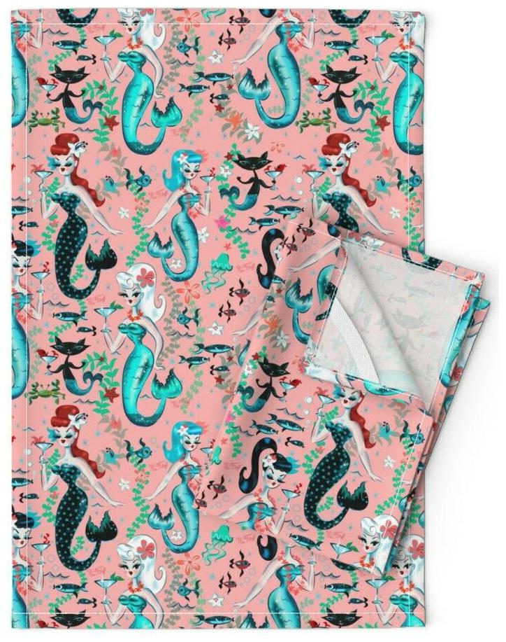 

Martini Mermaids Vintage Retro Linen Cotton Tea Towels by Roostery Set of 2