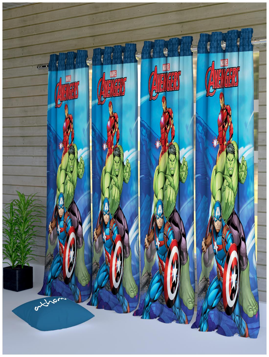 

MARVEL Polyester Long Door Room Darkening Blue Regular Curtain ( Eyelet Closure Cartoon )