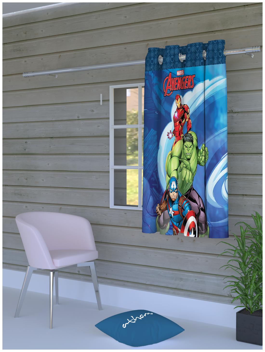 

MARVEL Polyester Window Room Darkening Blue Regular Curtain ( Eyelet Closure Cartoon )