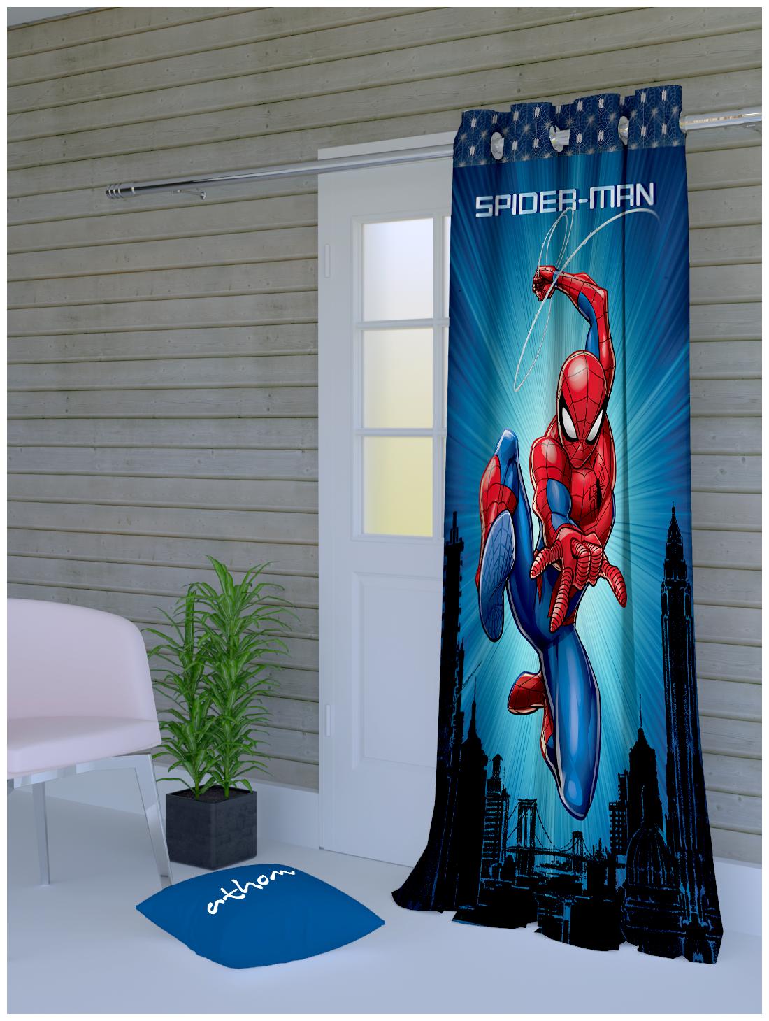 

MARVEL Polyester Long Door Room Darkening Blue Regular Curtain ( Eyelet Closure Cartoon )
