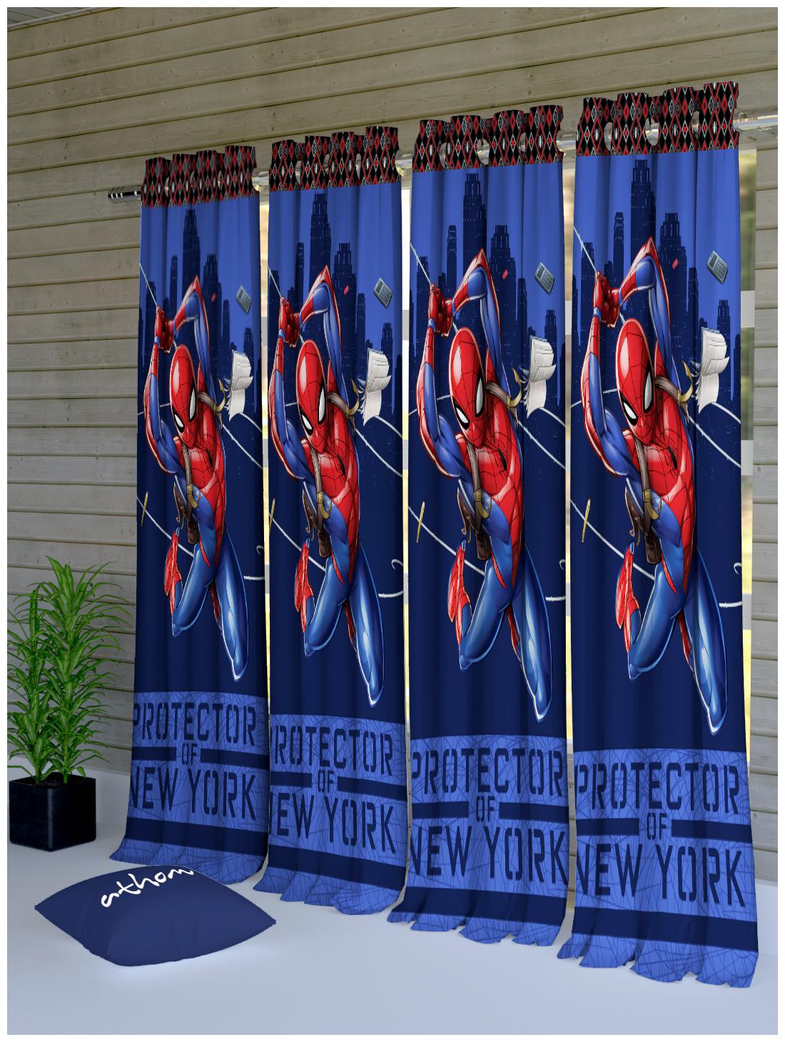

MARVEL Polyester Long Door Room Darkening Blue Regular Curtain ( Eyelet Closure Cartoon )