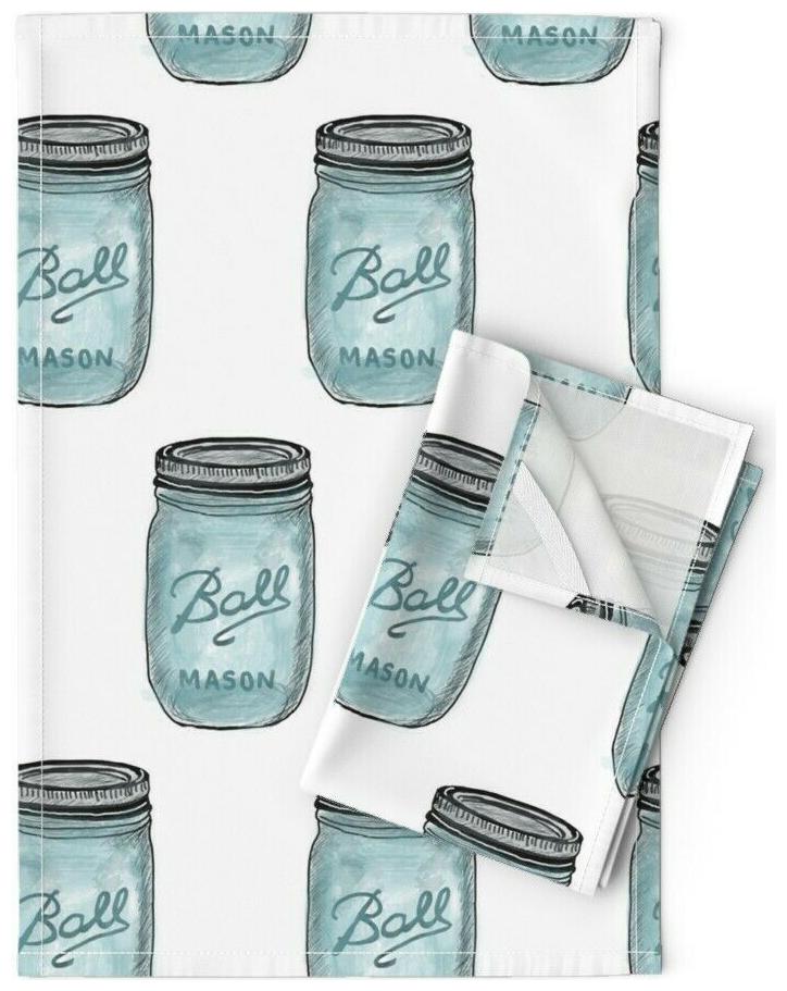 

Mason Jar Watercolor Blue Vintage Linen Cotton Tea Towels by Roostery Set of 2
