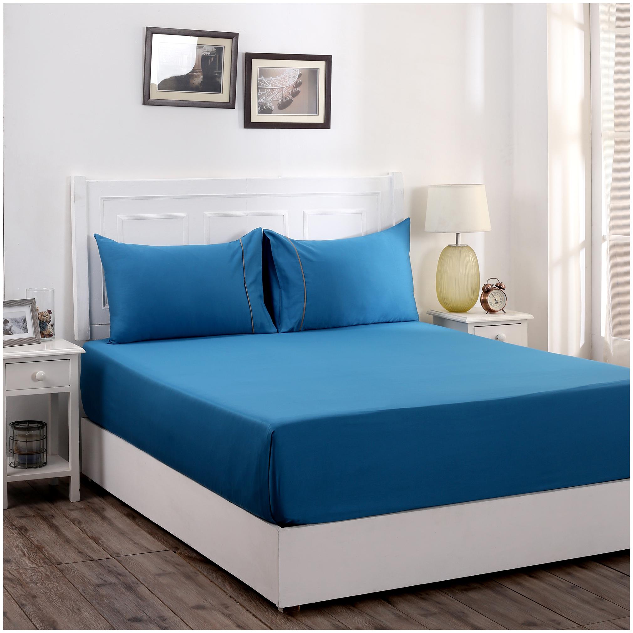 

Maspar Cotton Solid Double Size Bedsheet 300 TC ( 1 Bedsheet With 2 Pillow Covers Blue )