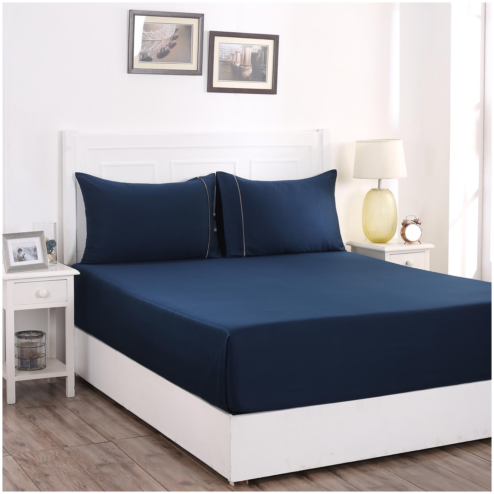 

Maspar Cotton Solid Single Size Bedsheet 300 TC ( 1 Bedsheet With 1 Pillow Covers Blue )