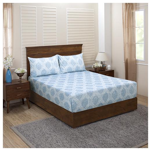

Maspar Cotton Geometric King Size Bedsheet 400 TC ( 1 Bedsheet With 2 Pillow Covers Blue )