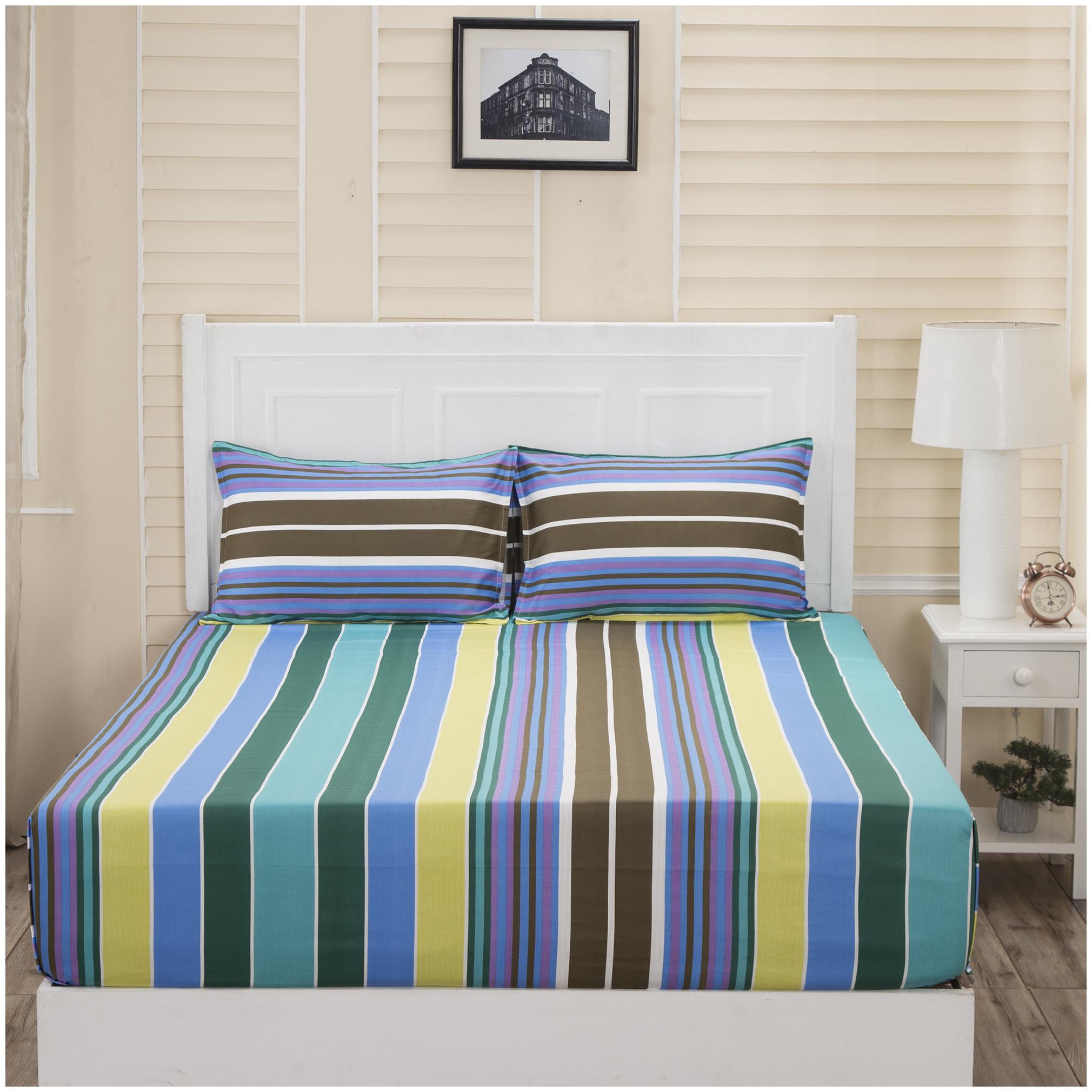

Maspar Cotton Striped Double Size Bedsheet 210 TC ( 1 Bedsheet With 2 Pillow Covers Multi )