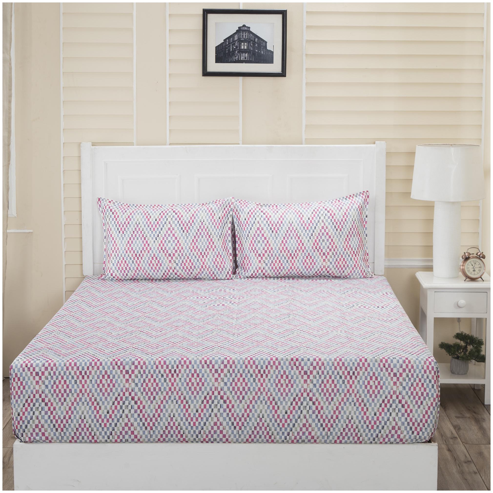 

Maspar Cotton Geometric Double Size Bedsheet 210 TC ( 1 Bedsheet With 2 Pillow Covers Multi )