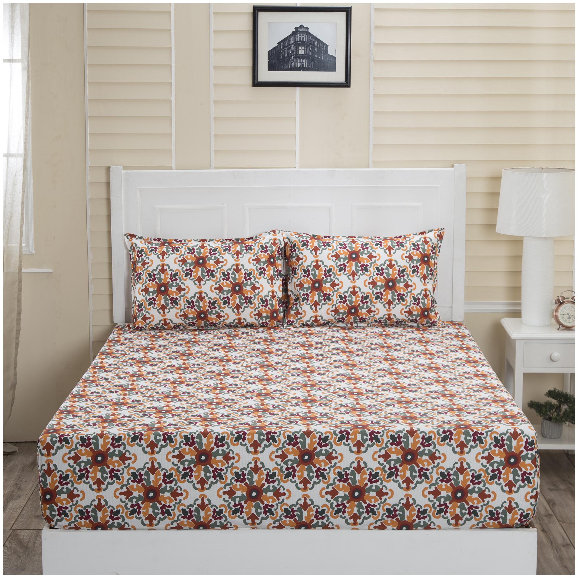 

Maspar Cotton Abstract Double Size Bedsheet 144 TC ( 1 Bedsheet With 2 Pillow Covers Orange )