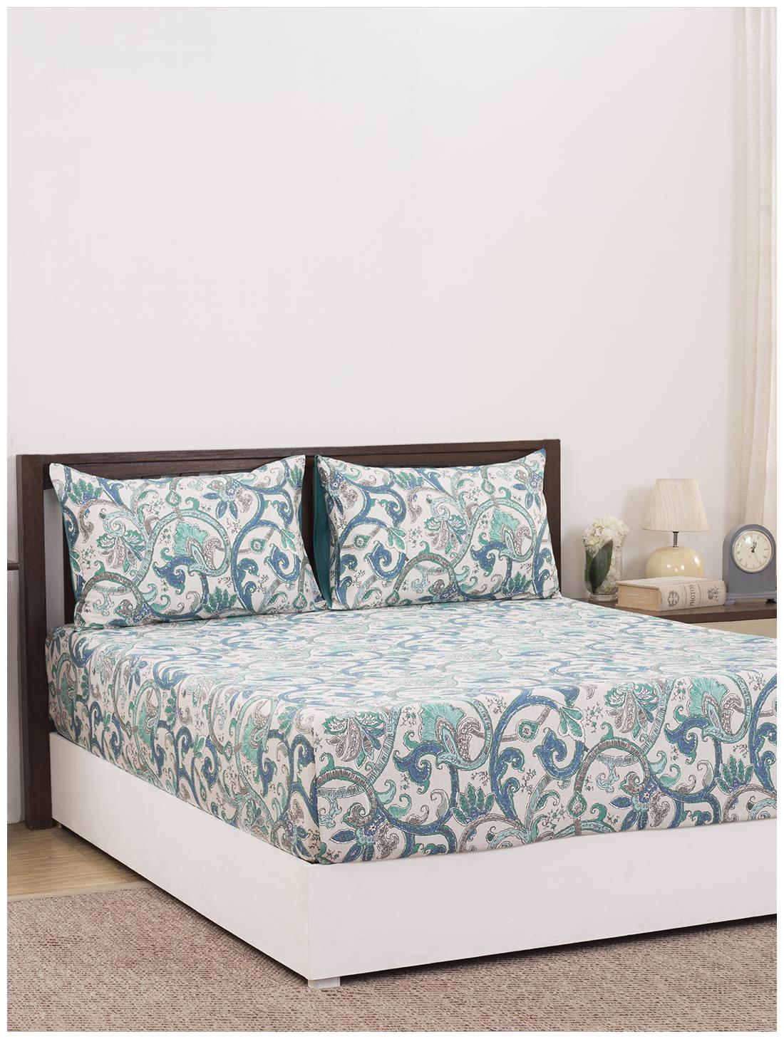 

Maspar Cotton Abstract King Size Bedsheet 210 TC ( 1 Bedsheet With 2 Pillow Covers Green )