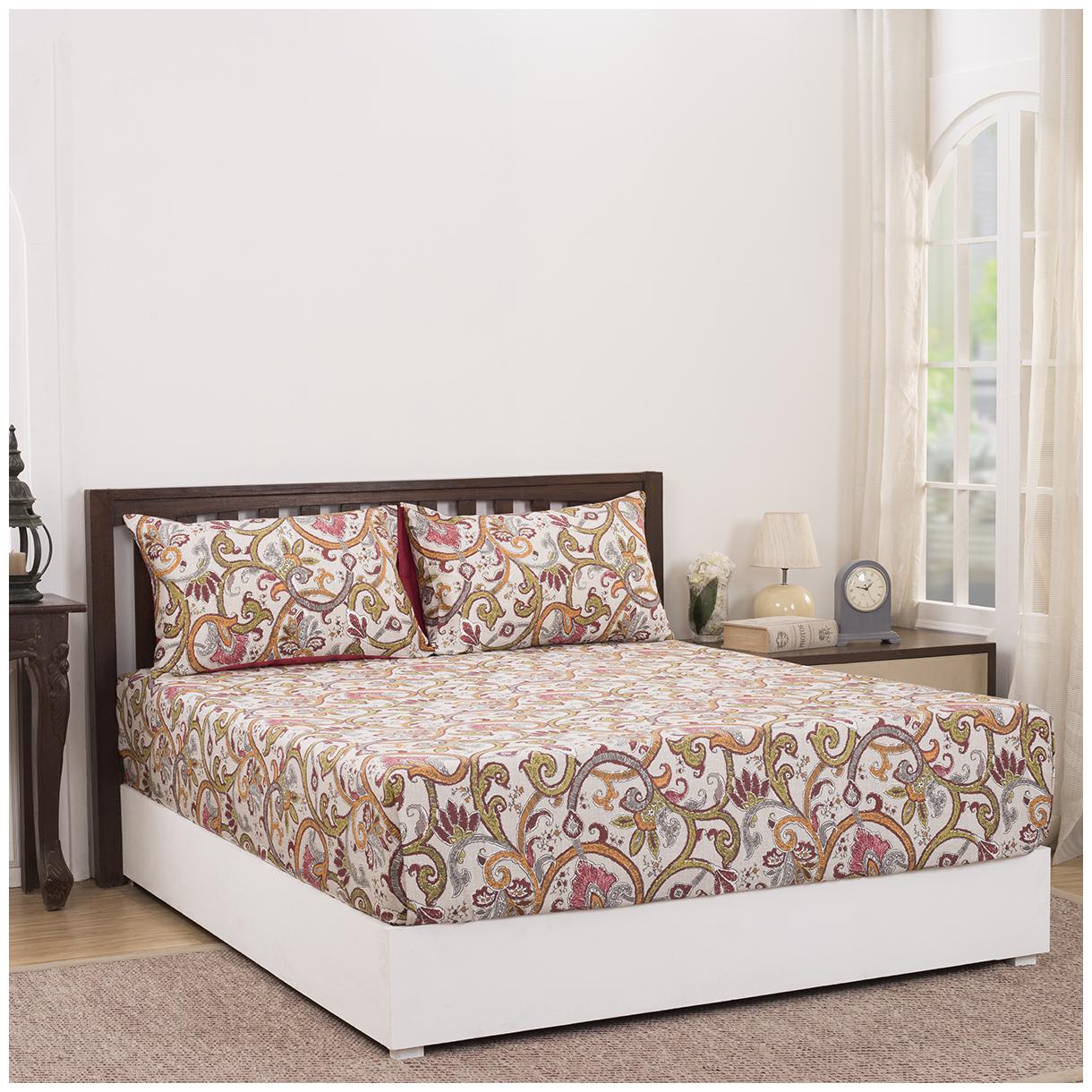 

Maspar Cotton Floral Double Size Bedsheet 210 TC ( 1 Bedsheet With 2 Pillow Covers Multi )