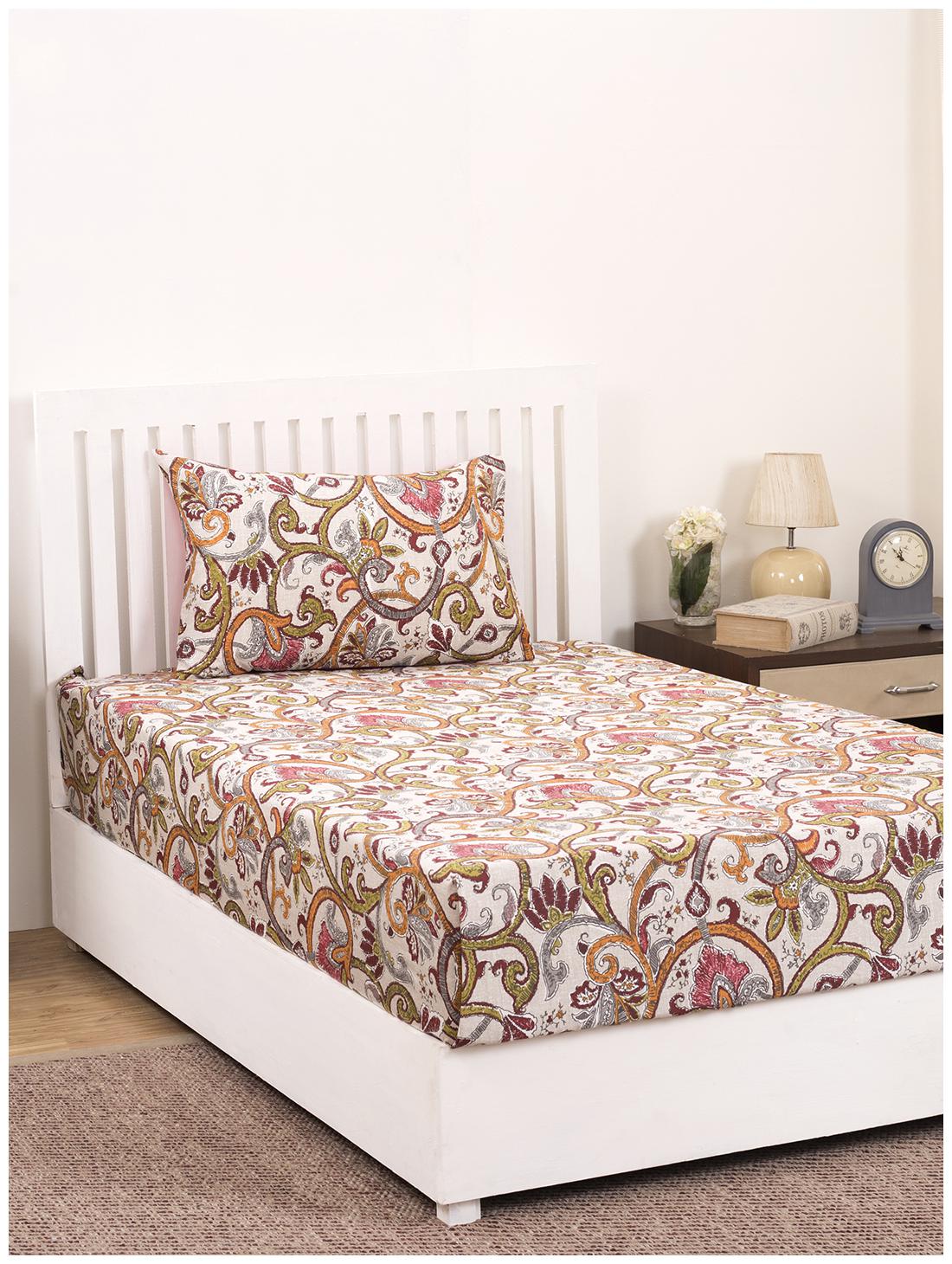 

Maspar Cotton Abstract Single Size Bedsheet 210 TC ( 1 Bedsheet With 1 Pillow Covers Red )