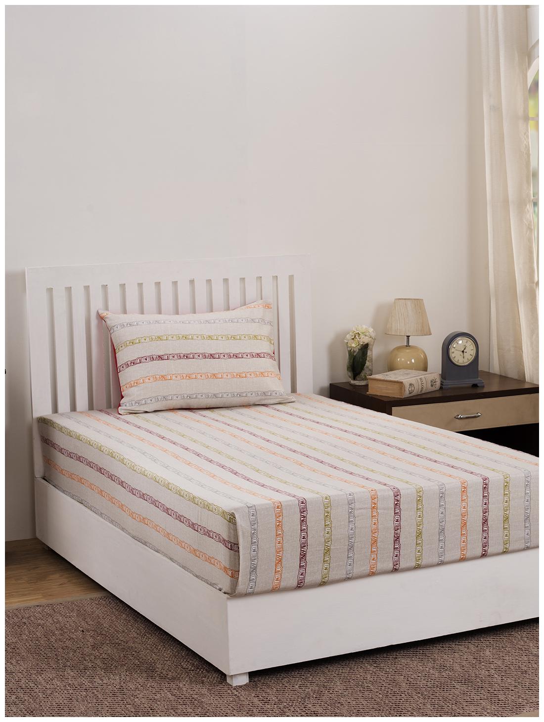 

Maspar Cotton Abstract Single Size Bedsheet 210 TC ( 1 Bedsheet With 1 Pillow Covers Beige )