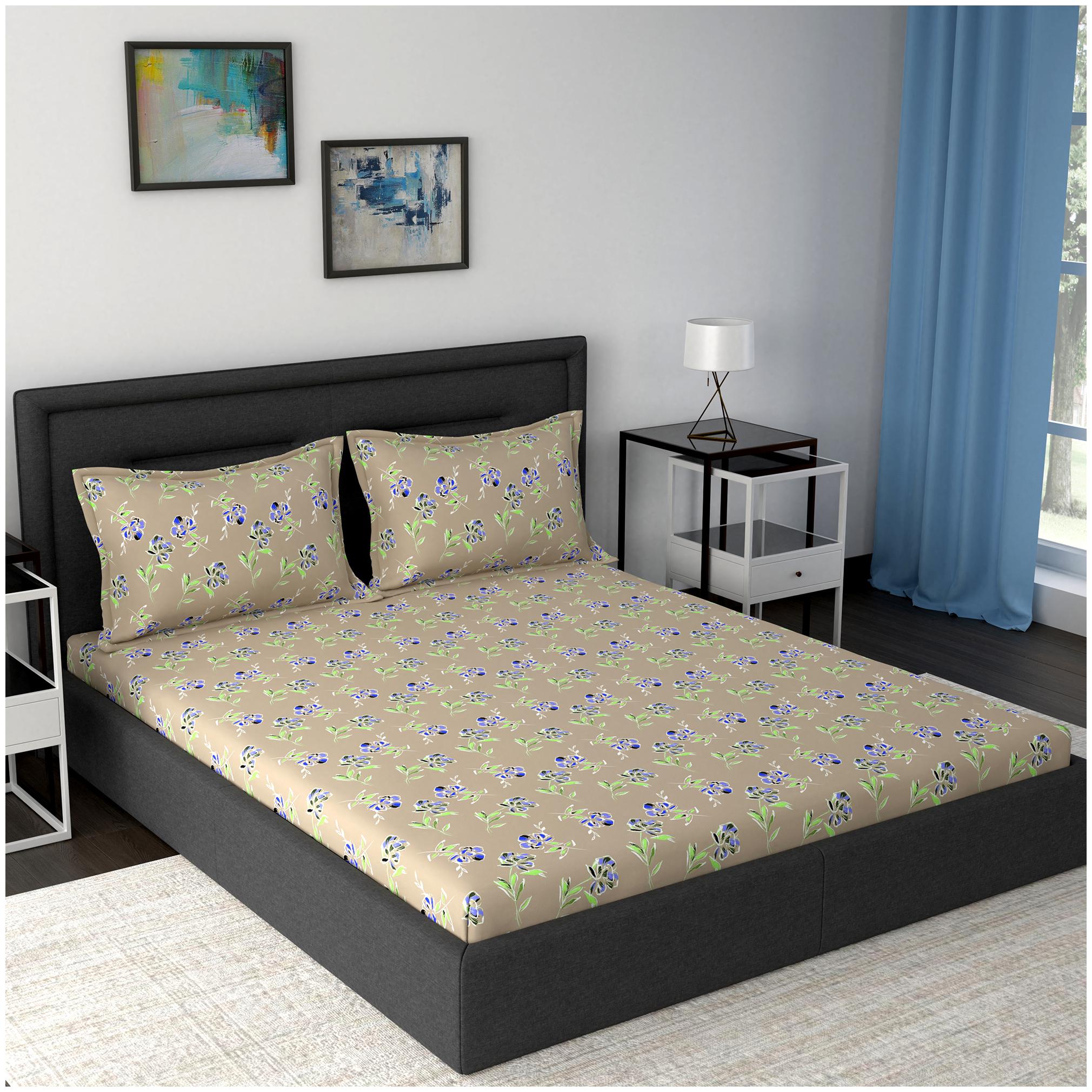 

Maspar Cotton Floral Double Size Bedsheet 160 TC ( 1 Bedsheet With 2 Pillow Covers Beige )
