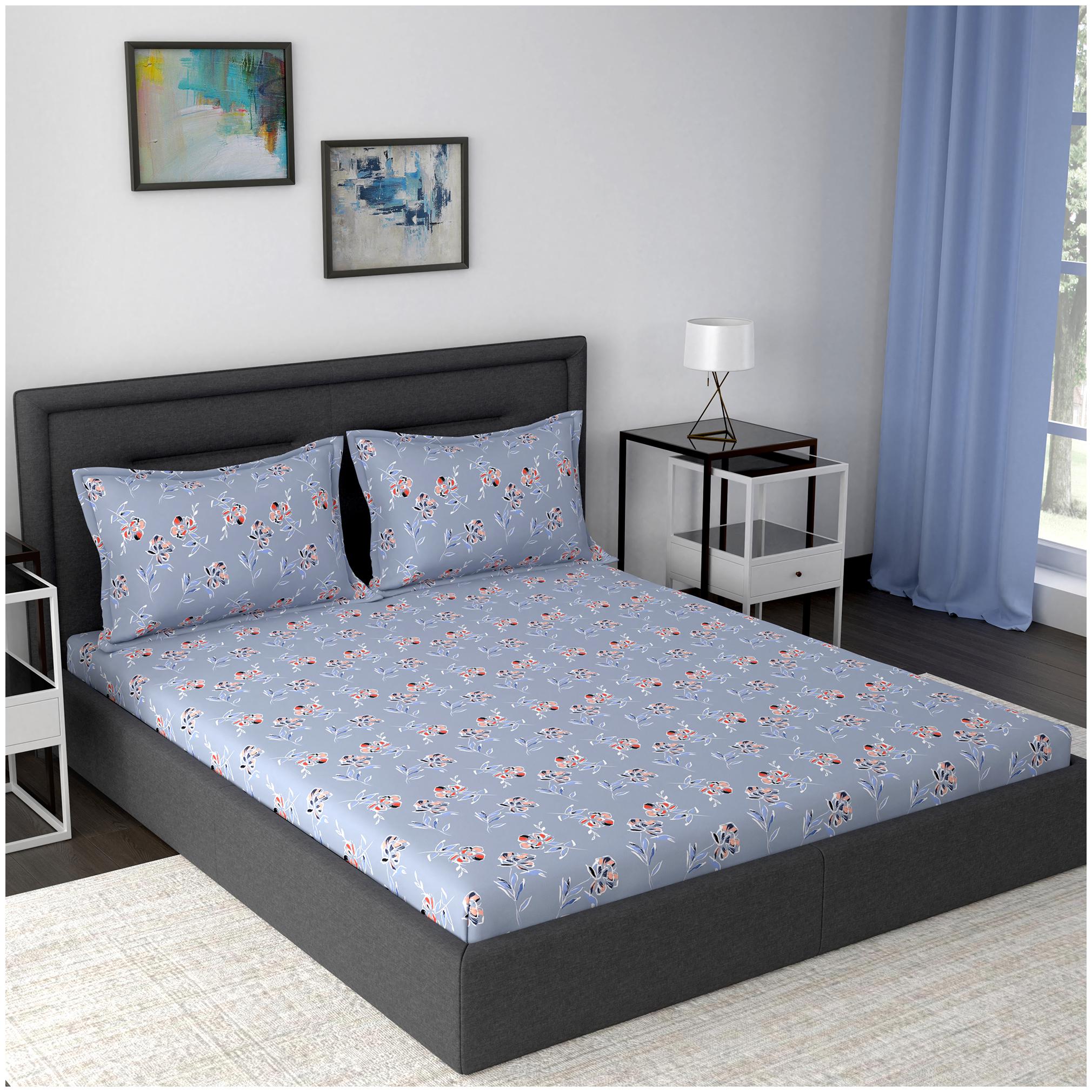 

Maspar Cotton Floral Double Size Bedsheet 160 TC ( 1 Bedsheet With 2 Pillow Covers Blue )