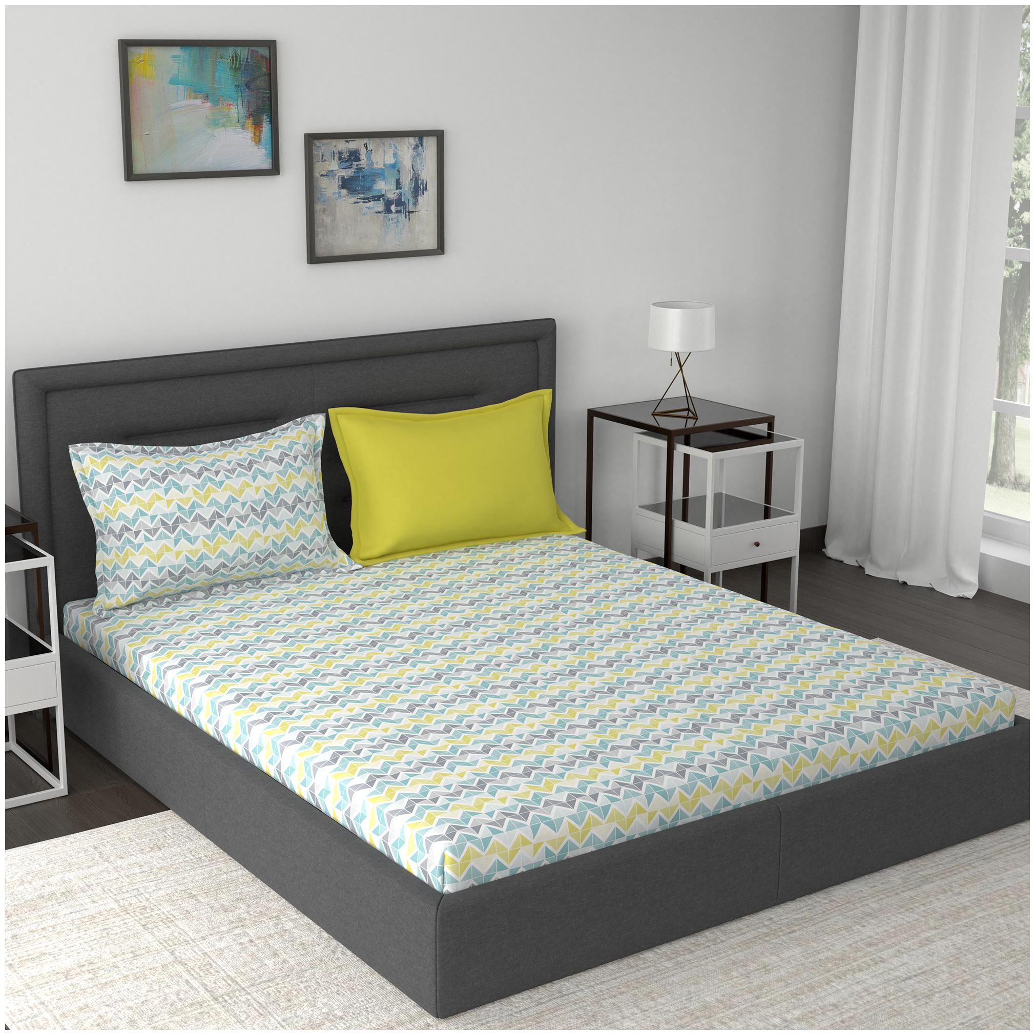 

Maspar Cotton Geometric King Size Bedsheet 210 TC ( 1 Bedsheet With 2 Pillow Covers Blue )