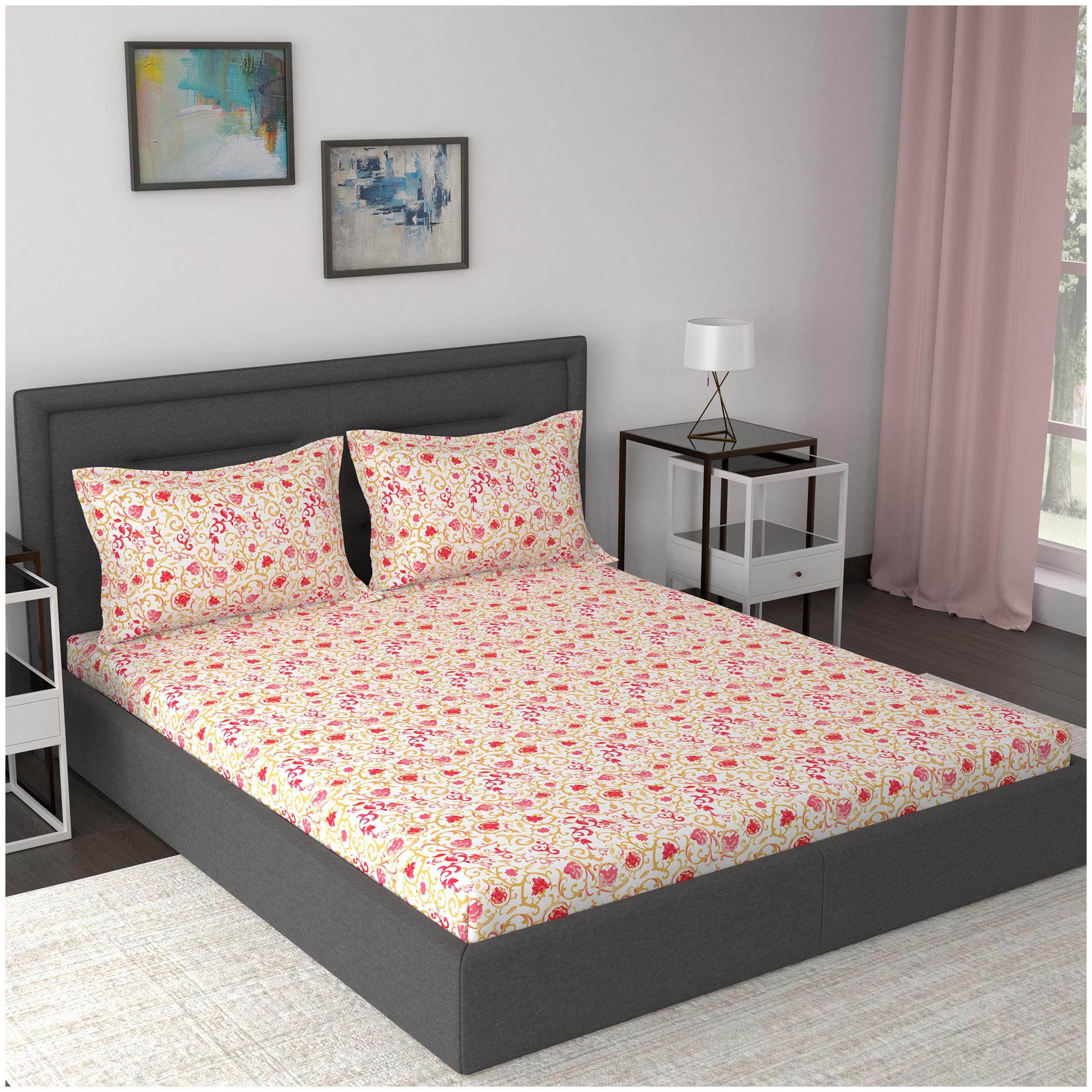 

Maspar Cotton Floral Double Size Bedsheet 210 TC ( 1 Bedsheet With 2 Pillow Covers Multi )