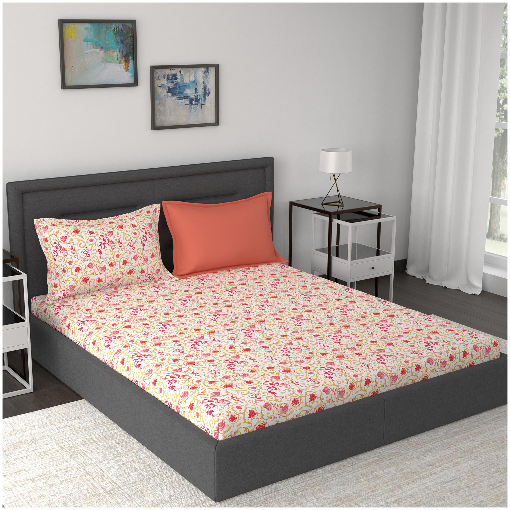 

Maspar Cotton Floral King Size Bedsheet 210 TC ( 1 Bedsheet With 2 Pillow Covers Multi )