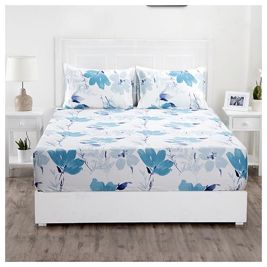 

Maspar Cotton Floral Double Size Bedsheet 210 TC ( 1 Bedsheet With 2 Pillow Covers Blue White )