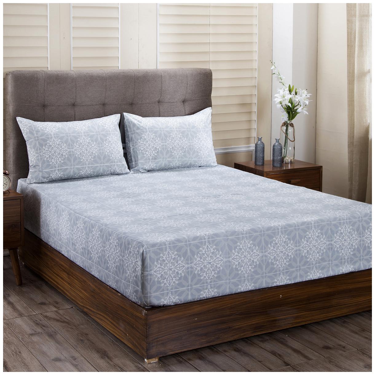 

Maspar Cotton Abstract King Size Bedsheet 400 TC ( 1 Bedsheet With 2 Pillow Covers Blue )
