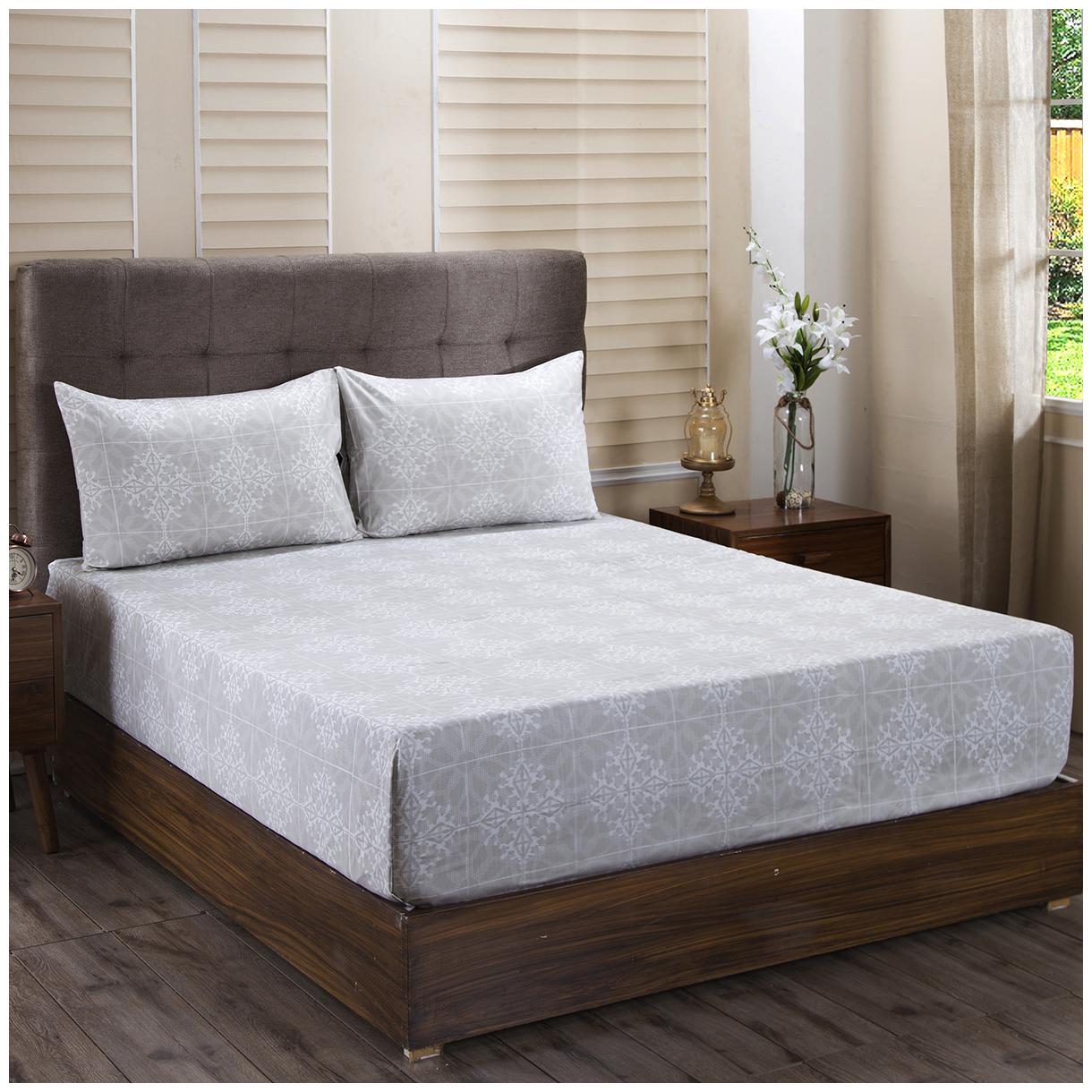 

Maspar Cotton Abstract King Size Bedsheet 400 TC ( 1 Bedsheet With 2 Pillow Covers Beige )