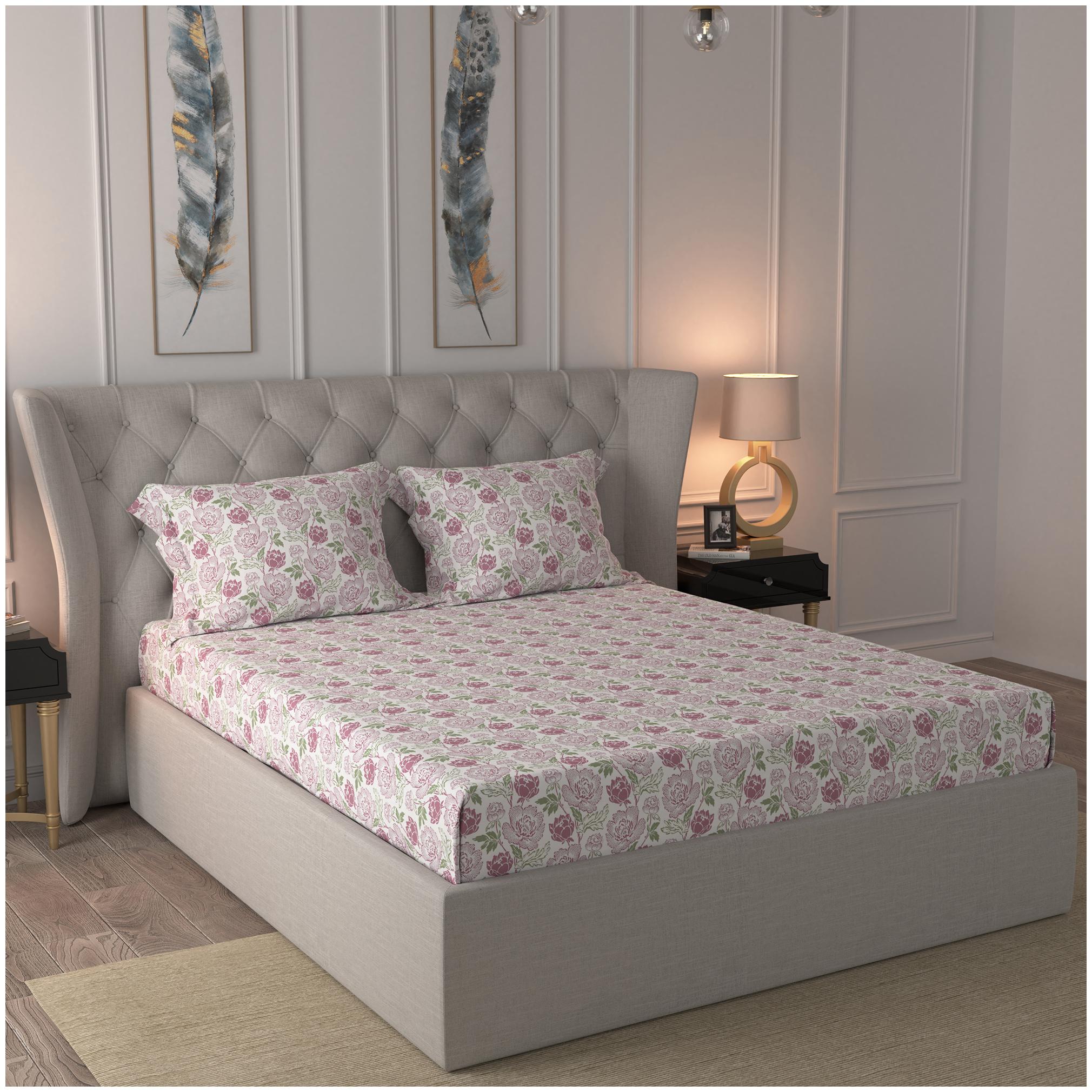 

Maspar Cotton Abstract King Size Bedsheet 200 TC ( 1 Bedsheet With 2 Pillow Covers Pink )