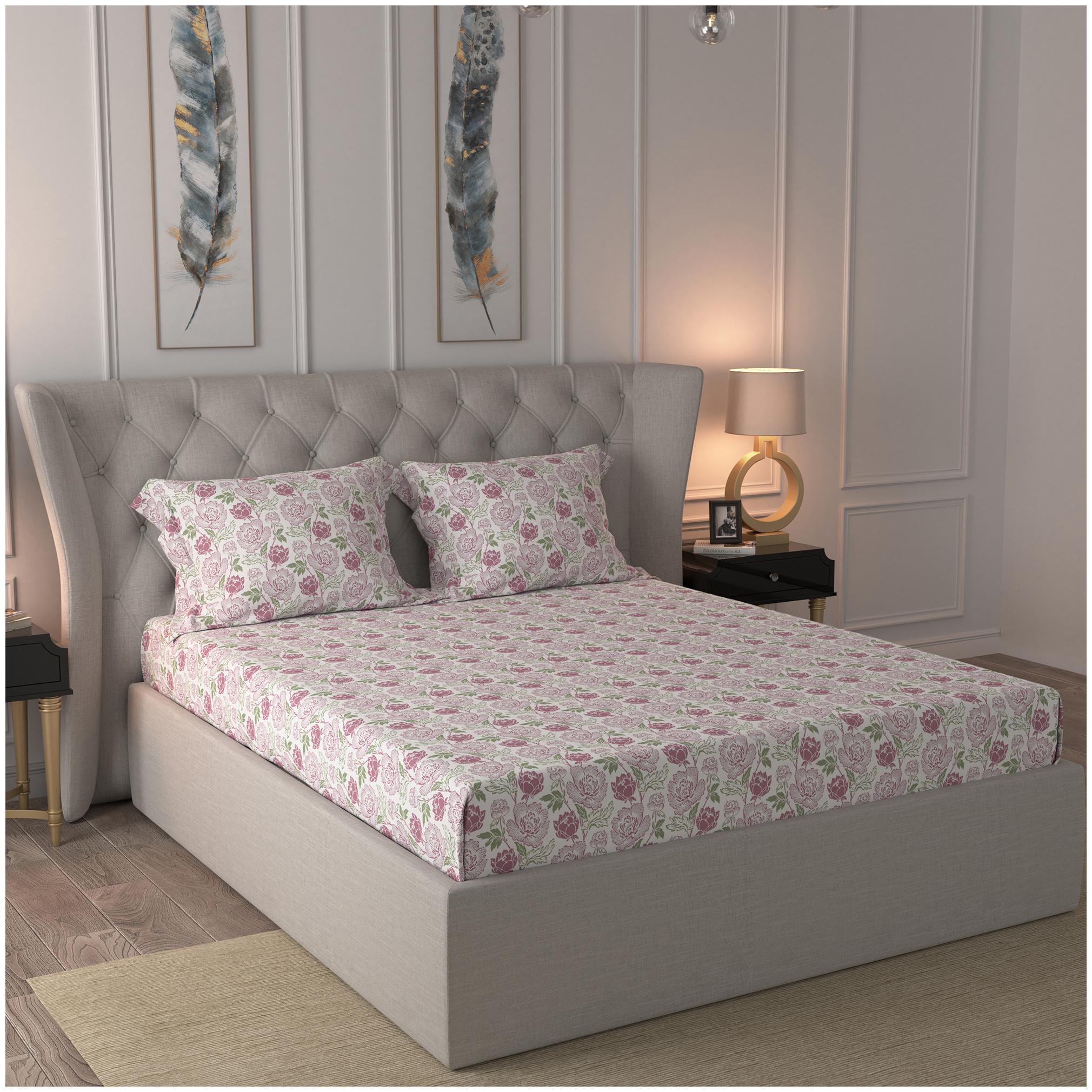 

Maspar Cotton Abstract Double Size Bedsheet 200 TC ( 1 Bedsheet With 2 Pillow Covers Pink )
