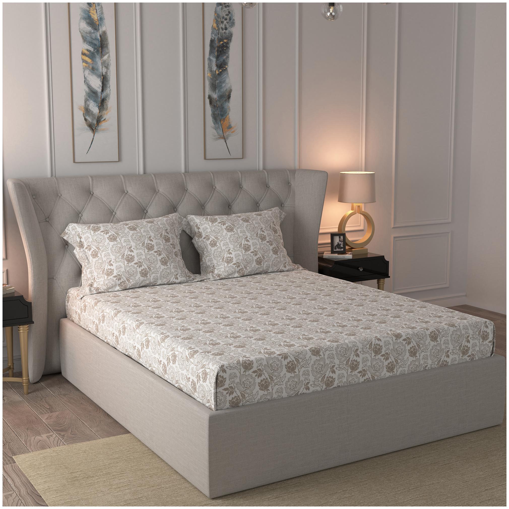 

Maspar Cotton Abstract Double Size Bedsheet 200 TC ( 1 Bedsheet With 2 Pillow Covers Beige )