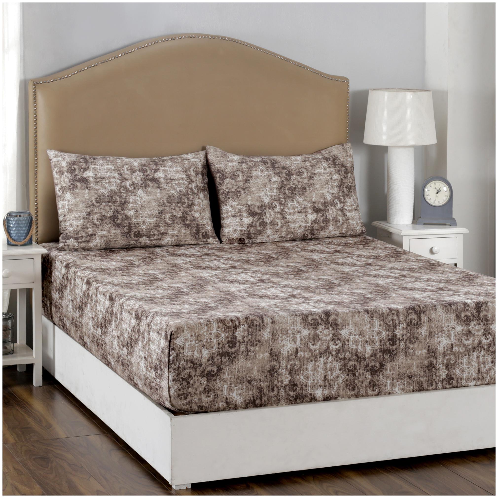 

Maspar Cotton Abstract Double Size Bedsheet 210 TC ( 1 Bedsheet With 2 Pillow Covers Beige )