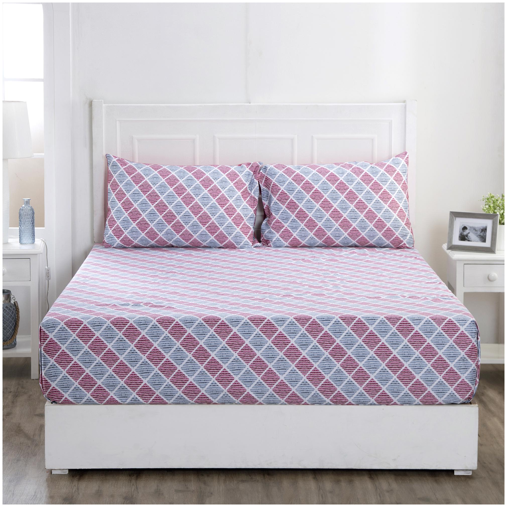 

Maspar Cotton Checkered King Size Bedsheet 210 TC ( 1 Bedsheet With 2 Pillow Covers Red )