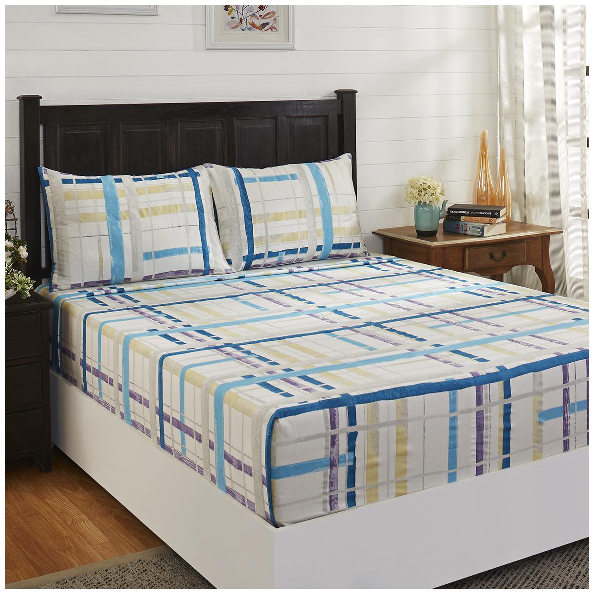 

Maspar Cotton Checkered Double Size Bedsheet 210 TC ( 1 Bedsheet With 2 Pillow Covers Blue )