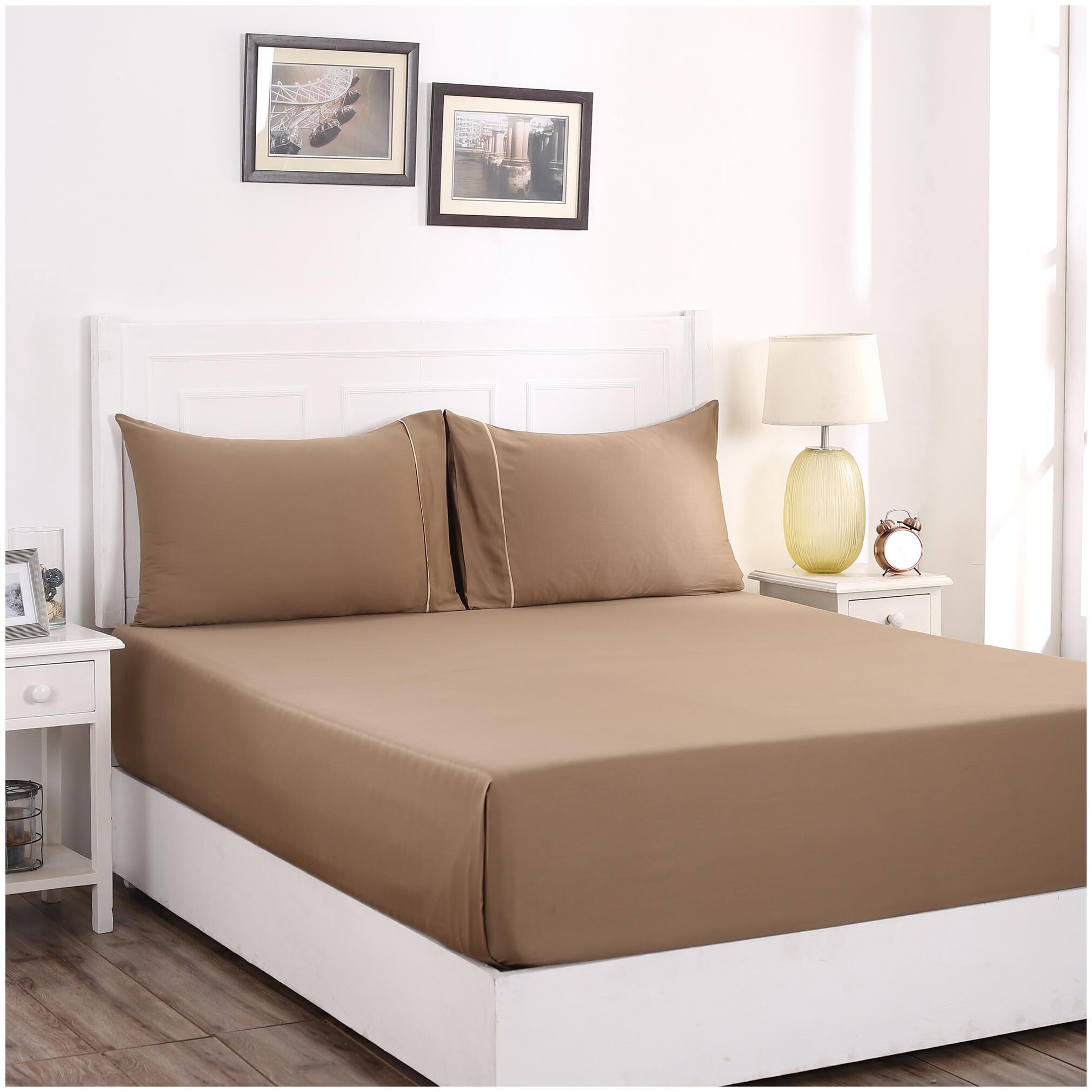 

Maspar Cotton Solid King Size Bedsheet 300 TC ( 1 Bedsheet With 2 Pillow Covers Beige )