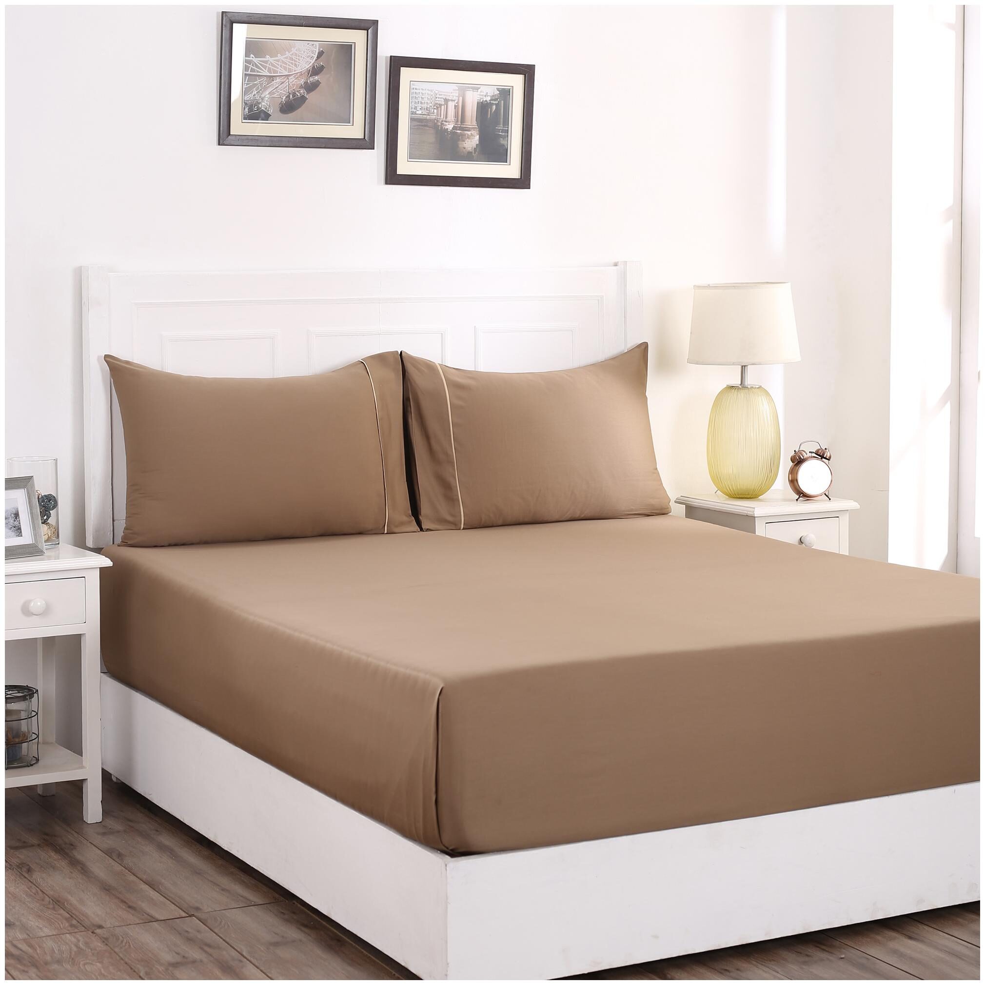 

Maspar Cotton Solid Double Size Bedsheet 300 TC ( 1 Bedsheet With 2 Pillow Covers Beige )