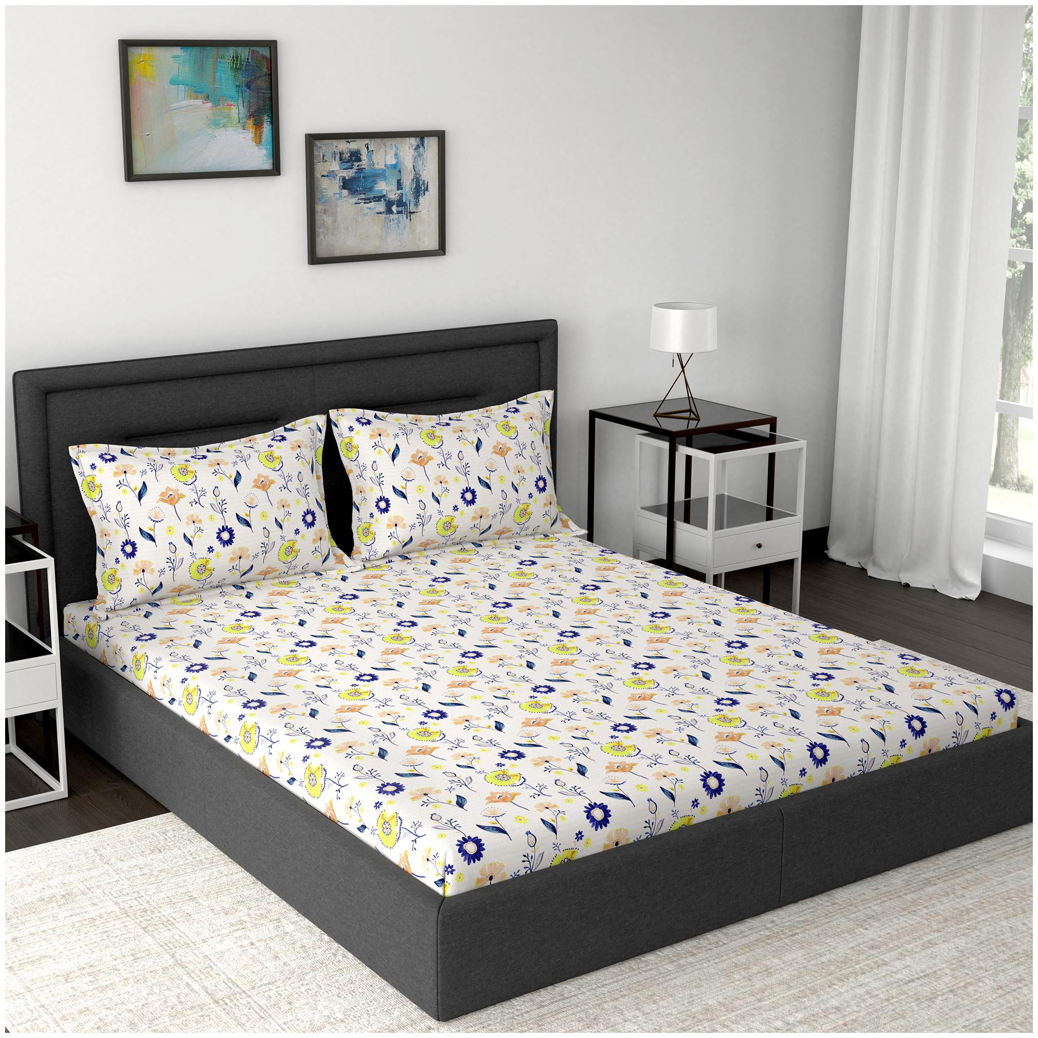 

Maspar Cotton Abstract Double Size Bedsheet 160 TC ( 1 Bedsheet With 2 Pillow Covers Multi )