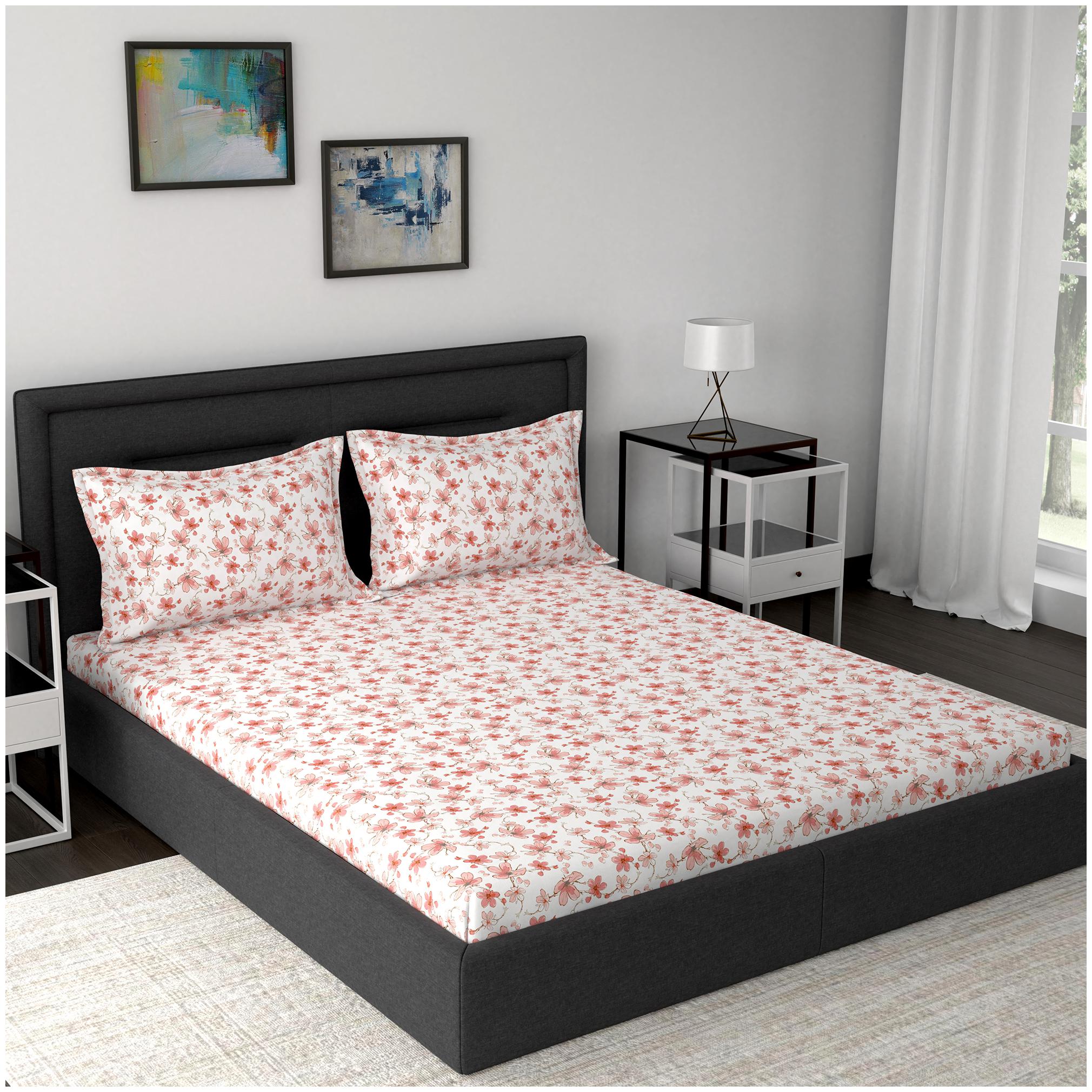 

Maspar Cotton Abstract Double Size Bedsheet 210 TC ( 1 Bedsheet With 2 Pillow Covers Pink )