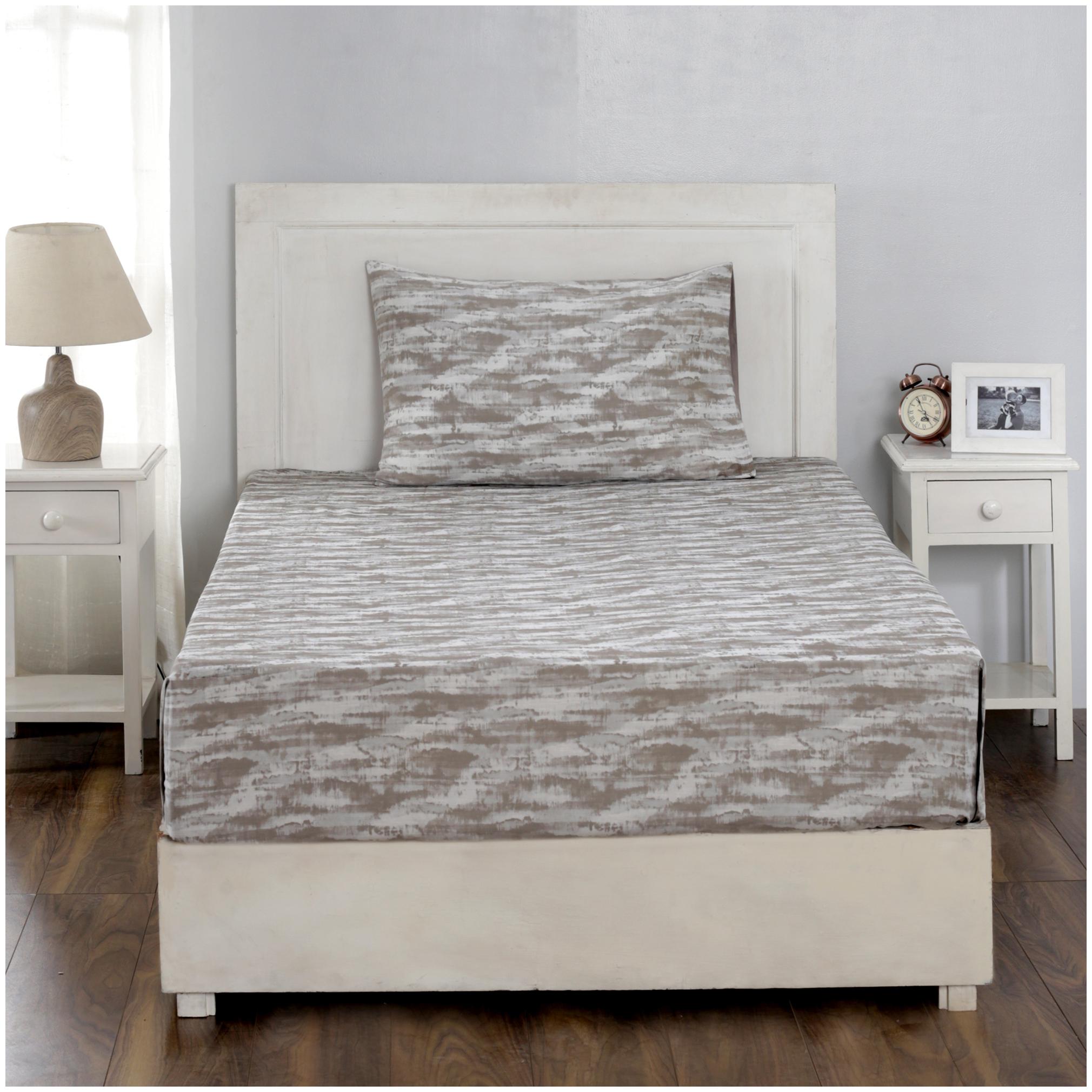 

Maspar Cotton Abstract Single Size Bedsheet 210 TC ( 1 Bedsheet With 1 Pillow Covers Beige )