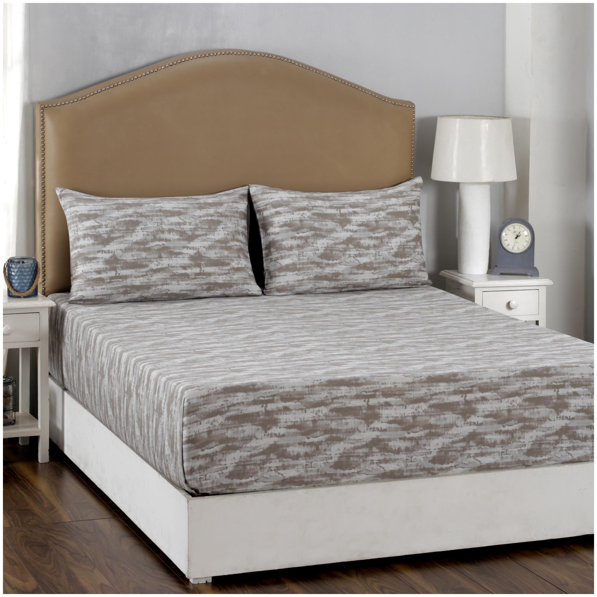 

Maspar Cotton Abstract Double Size Bedsheet 210 TC ( 1 Bedsheet With 2 Pillow Covers Beige )