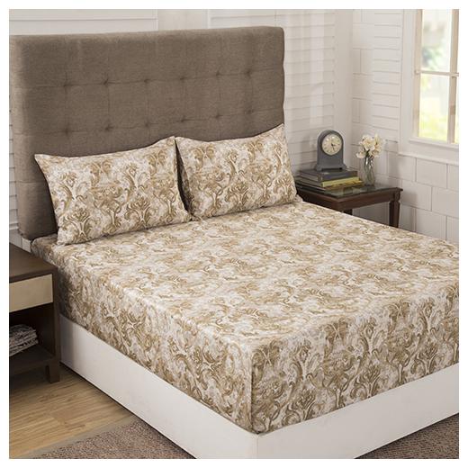 

Maspar Cotton Abstract King Size Bedsheet 300 TC ( 1 Bedsheet With 2 Pillow Covers Golden )