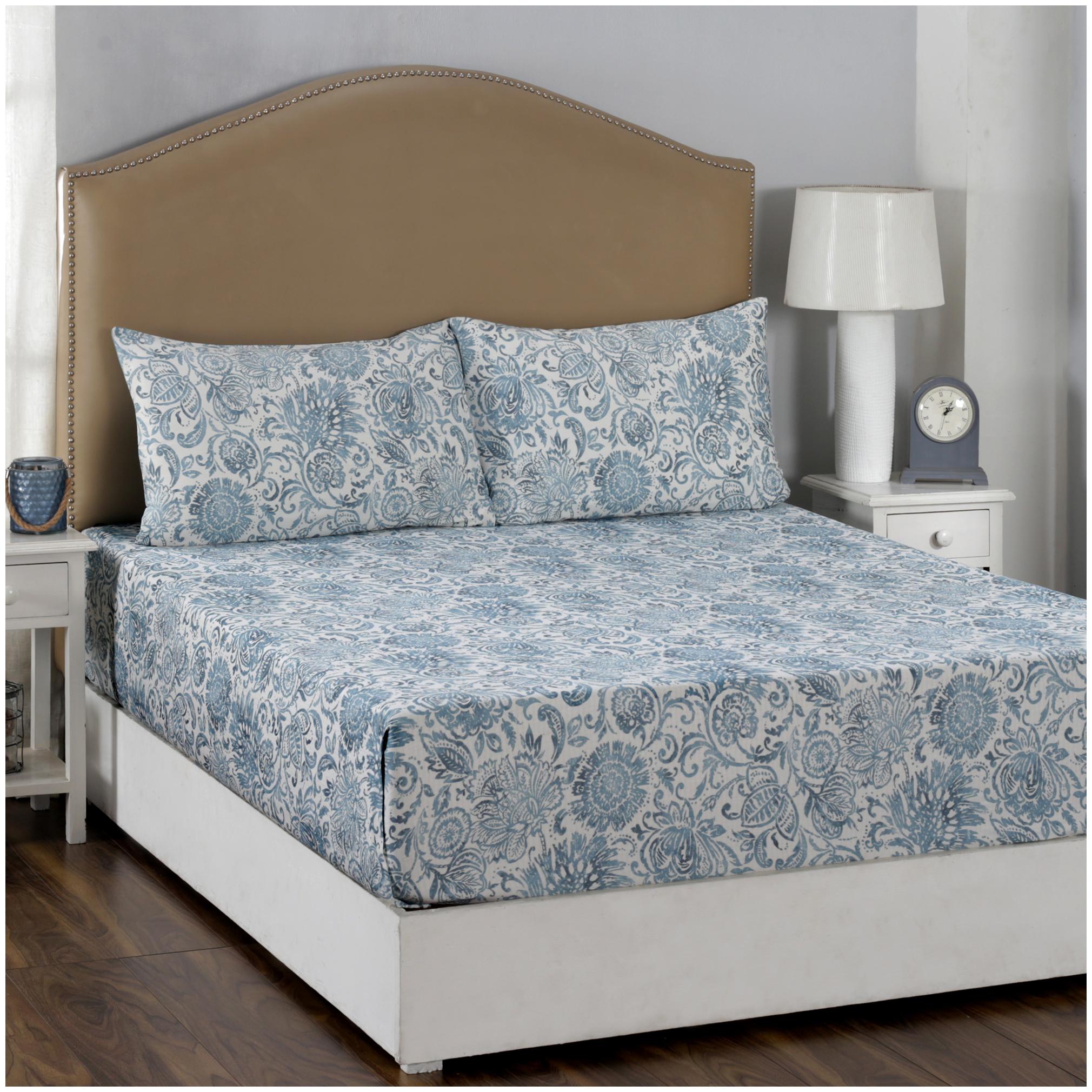 

Maspar Cotton Floral Double Size Bedsheet 210 TC ( 1 Bedsheet With 2 Pillow Covers Blue )