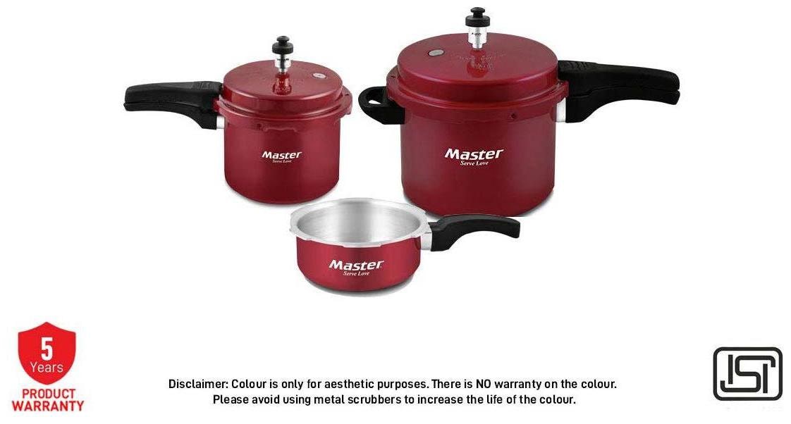 

Master Aura Pressure Cooker Combo Set of 5 L and 3 L Cooker with 2 Ltr Pan - Maroon