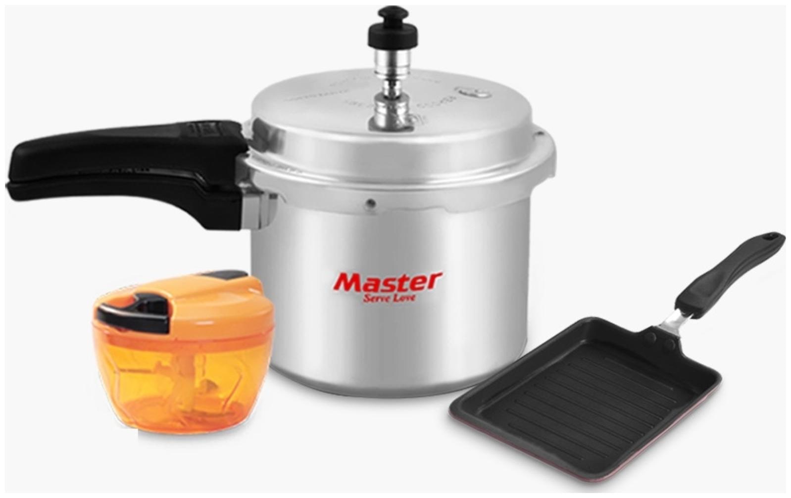 

Master Perfect Combo Aluminium 3L Outer Lid Pressure Cooker 0 3L Capacity With 3 SS Blades Orange Chopper Bread Roaster (Set of 3)