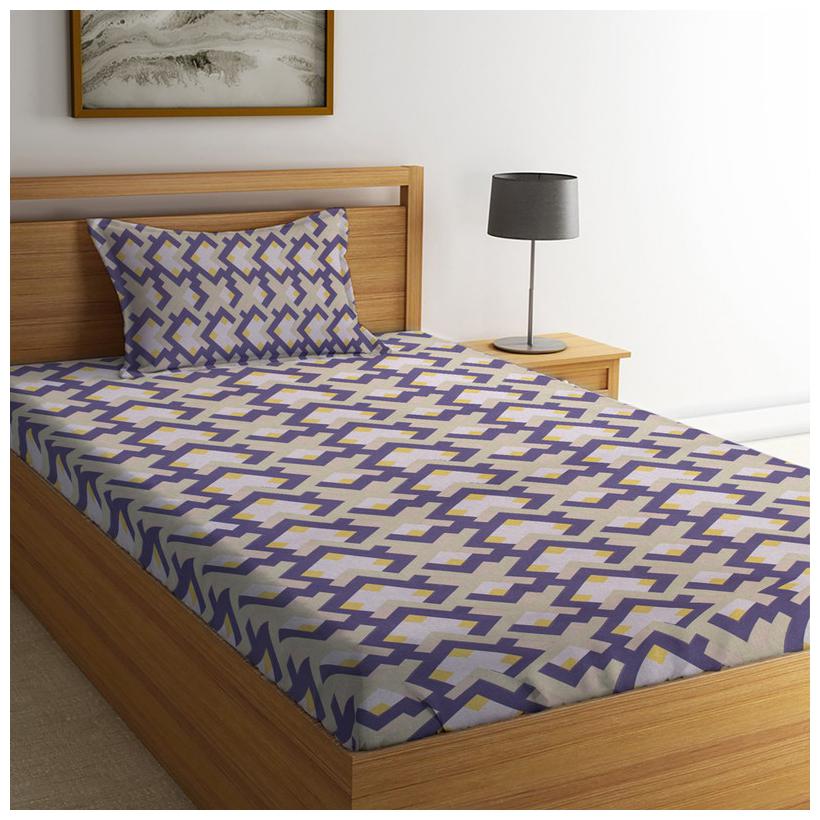 

MAYFAIR HOMES LONDON Cotton Geometric Single Size Bedsheet 104 TC ( 1 Bedsheet With 1 Pillow Covers Blue )