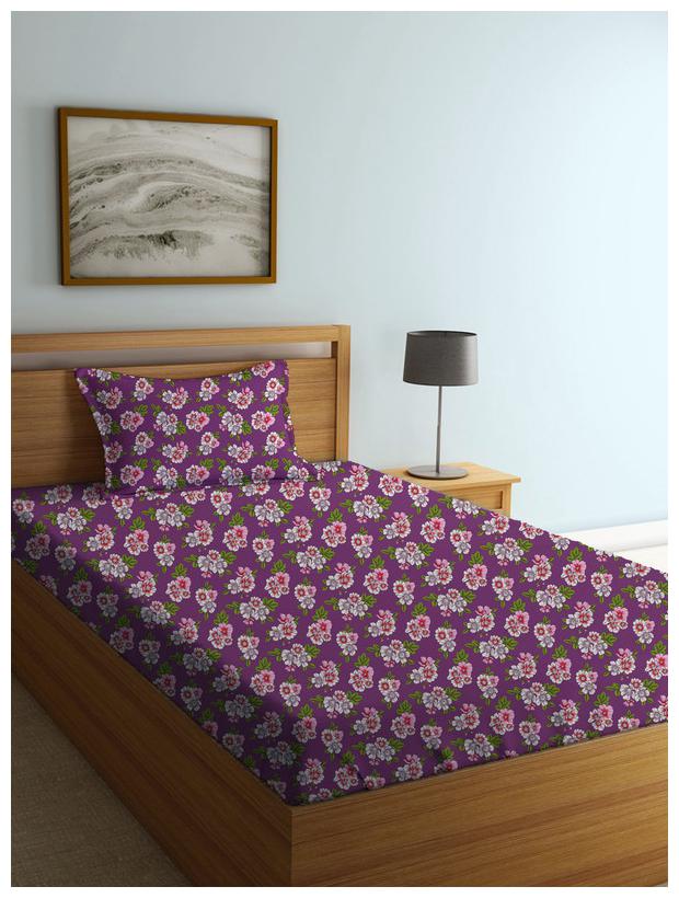 

MAYFAIR HOMES LONDON Cotton Floral Single Size Bedsheet 104 TC ( 2 Bedsheet With 2 Pillow Covers Purple )