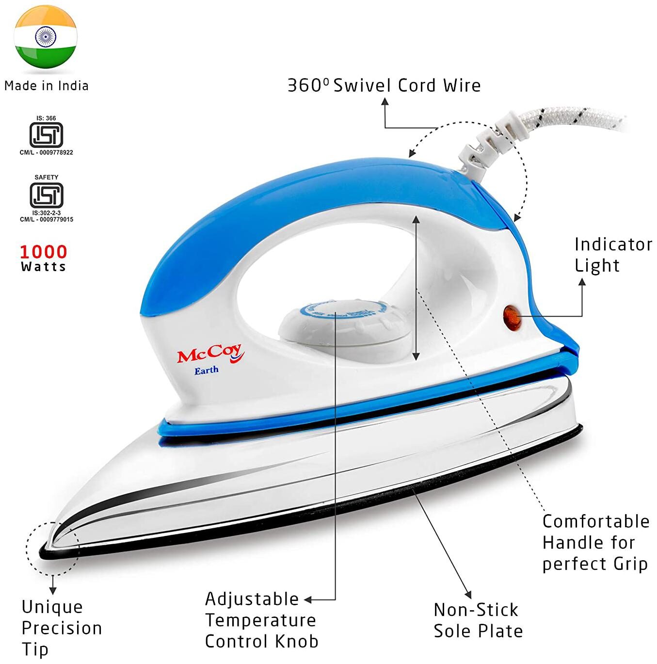 

McCoy Earth 1000 W Dry Iron (White Blue)