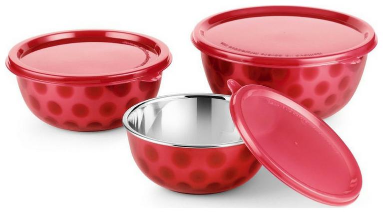 

Meenamart Com Stainless Steel Air tight Micro Wave Safe Bowl Set (Red Pack of 3)