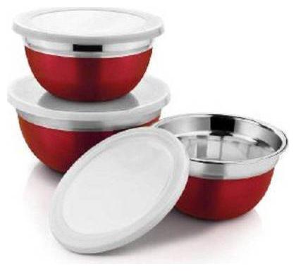

Meenamart Red Stainless Steel German Bowls Set Stainless Steel Serving Bowl (Red Pack of 3)