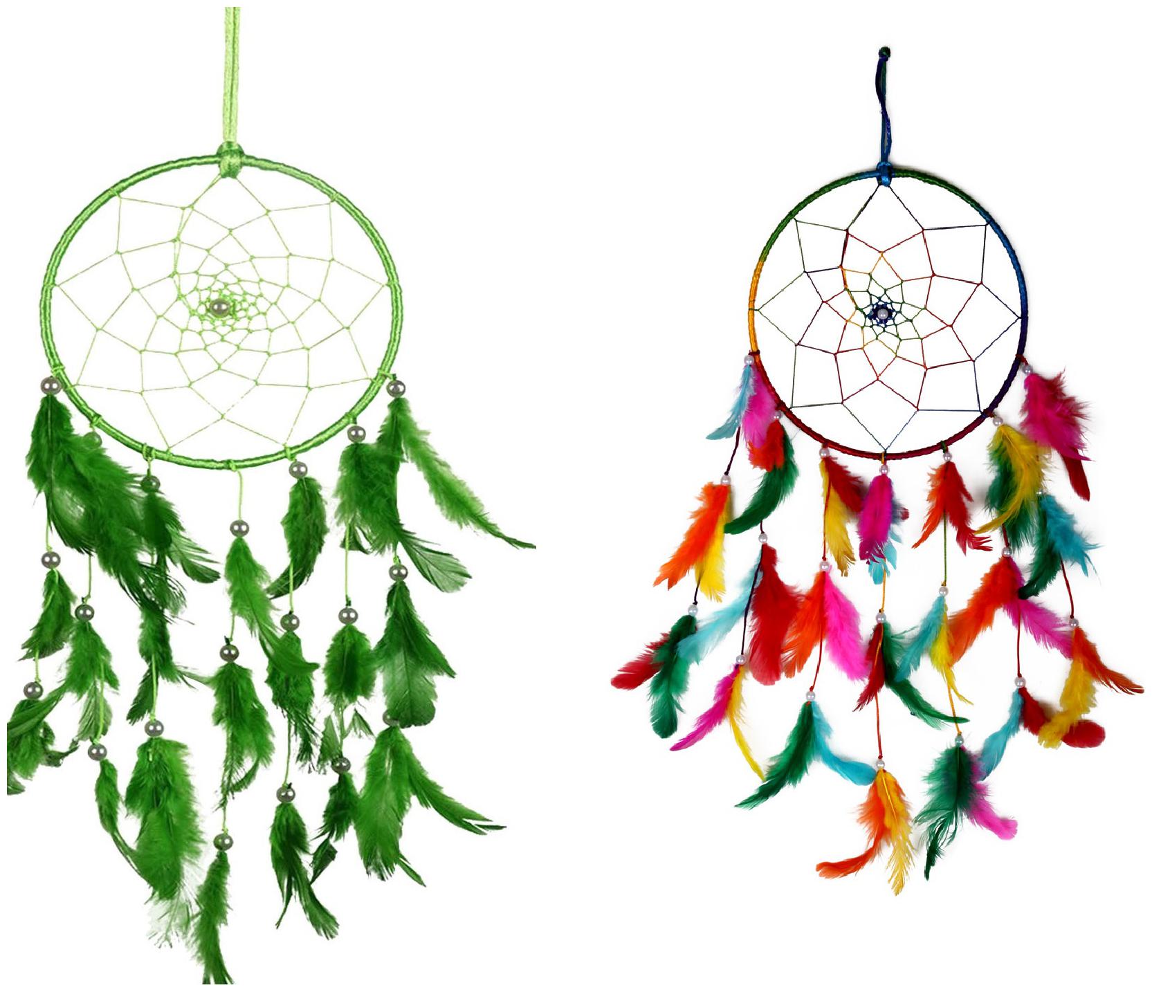 

Meher Collection Green and Multicolor Medium Size Dream Catcher Combo (Pack of 2) Traditional Indian Wall Art for Bedrooms Home Wall Hanging Design
