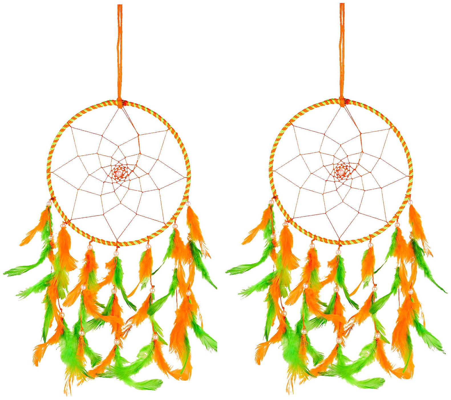 

Meher Collection Orange Green Dream Catchers Combo (Pack of 2) Traditional Indian wall Art for Bedrooms Home Wall Hanging Design