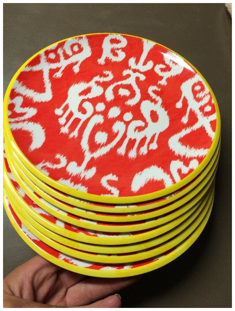 

Melamine Mud hut 8 Salad Plate Orange White Yellow Lot Of 8 Plates New