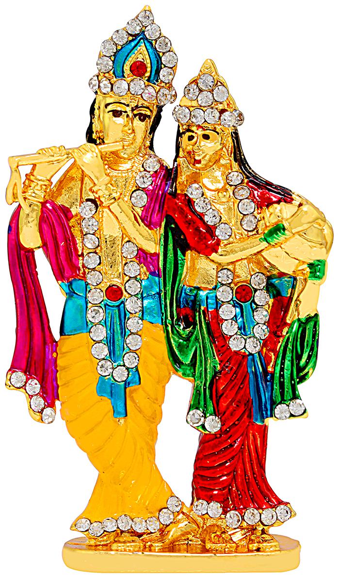 

Memoir Brass American Diamond (Cz) Studded Colourful Radha Krishna Idol Stand Showpiece